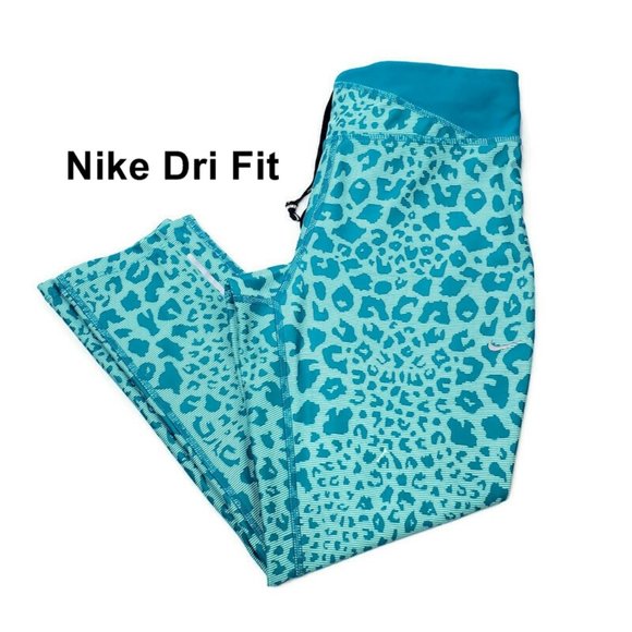 Nike Running Dri Fit Blue Cheetah Print Capri Leggings. * Size ~ Small * - Picture 1 of 5
